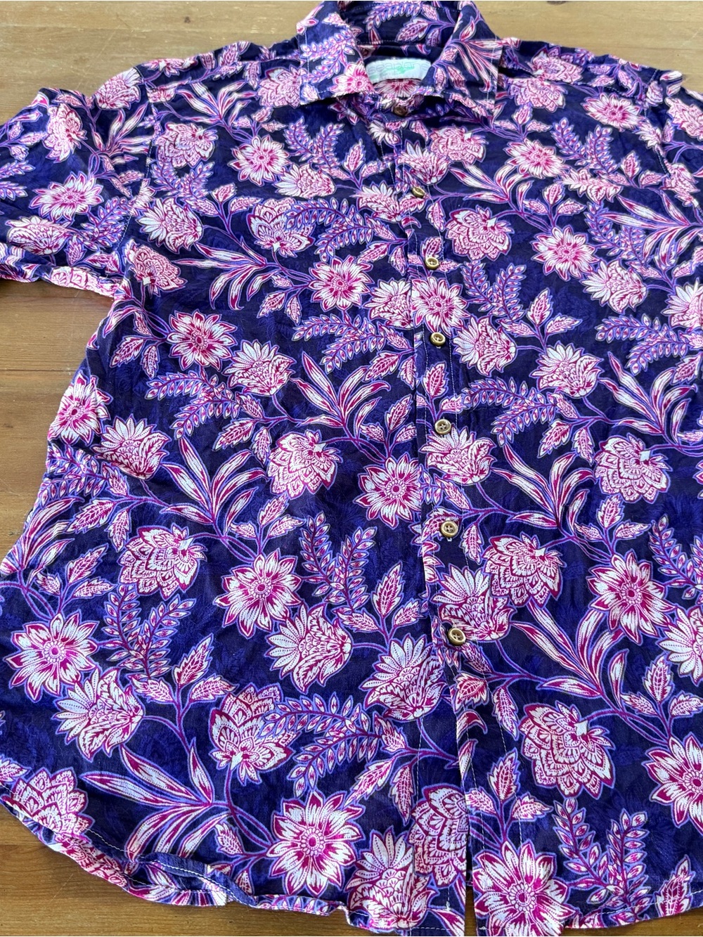 Seaplane Men's Large Seedy Purple Vibrant Floral Button-Up Shirt Palm Springs